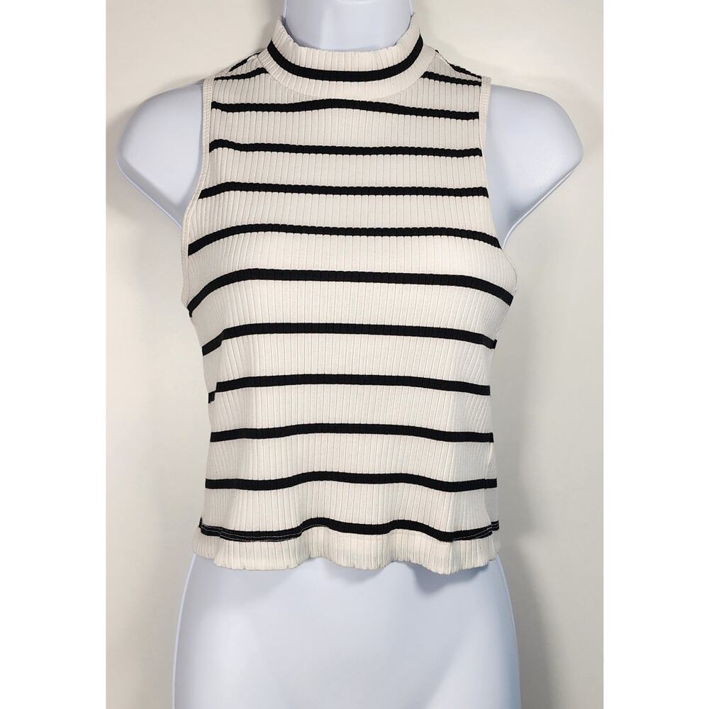 Old Navy Ribbed Mock Neck Striped Sleeveless Top Women’s S White Black